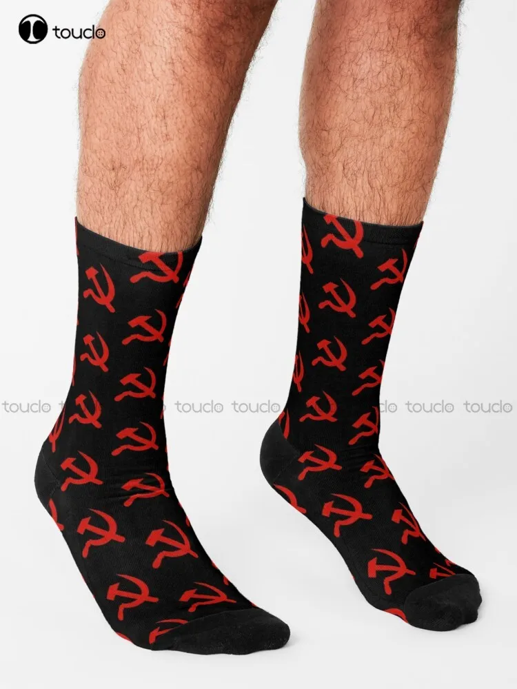 Communist Socks Red Hammer And Sickle Communism Socks Mens White Socks Funny Art Harajuku Streetwear Colorful Cartoon Socks Gift