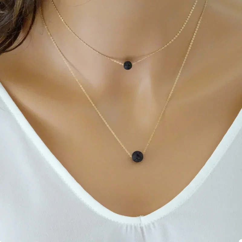 Delysia King Women Simplicity Volcanic Rock Two-layer Necklace Alloy Elegant Temperament Clavicle Chain