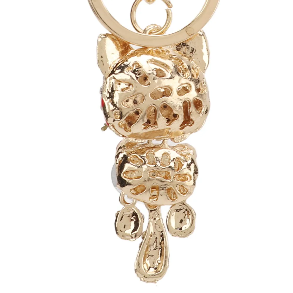 1pcs Funny Zinc Alloy Cat Keychain Metallic Luster Rhinestone Crystal Cat Bag Charm Cat Pendant For Backpacks
