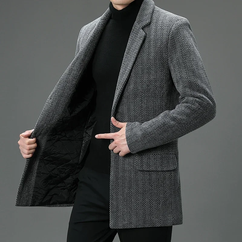 

Men's fashion fashion Gentleman handsome trend woolen coat autumn and winter solid color warm thick windproof woolen coat