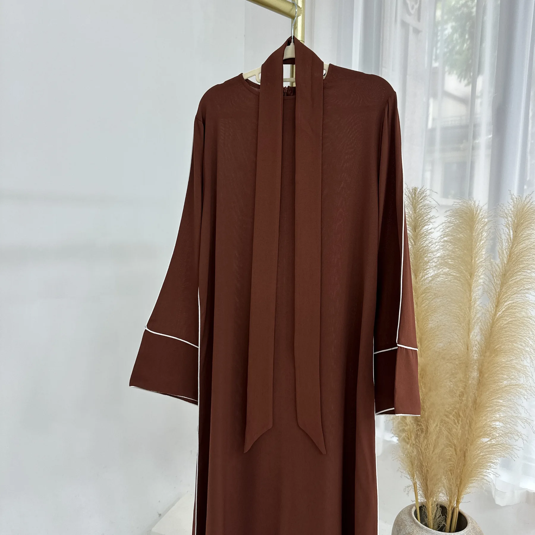 Muçulmano abaya multi cor longo cardigan com guarnição branca elegante modesto islam outerwear para mulher tecido premium estilo dubai 2025