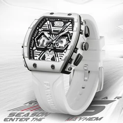 Watches for Men Chronograph Sport High Quality Wine Barrel Waterproof White Silicone Fashion 2024 Top Sale