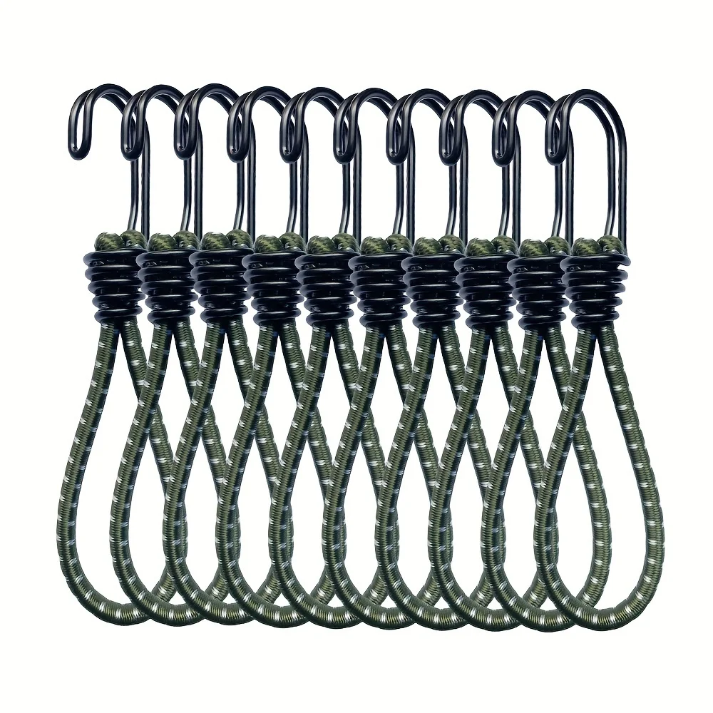 10pcs Tent Elastic Rope Cord Hook Reflective Latex Elastic Rope Outdoor Camping Canopy Tarp Tent Fixing Cord String Hooks
