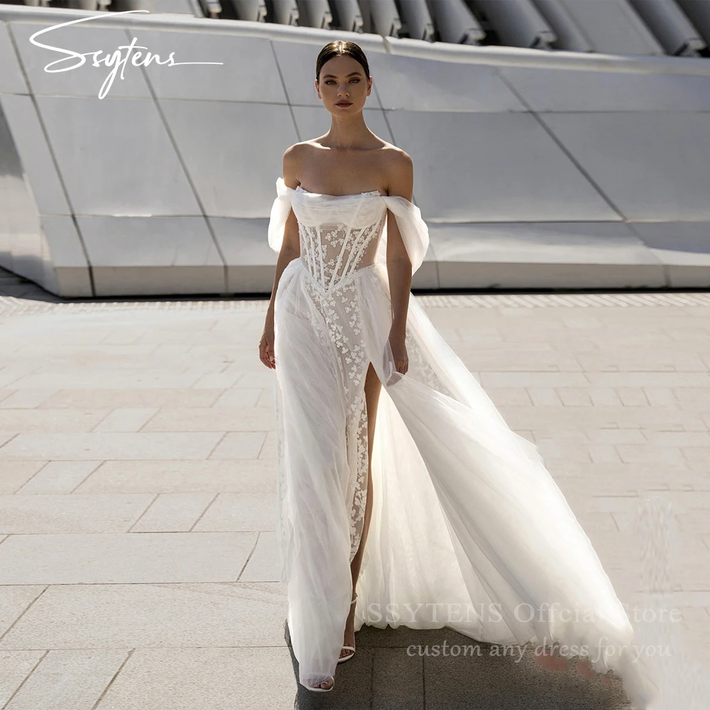 SSYTENS Vintage Boho Wedding Dresses Off Shoulder Lace Appliques A-Line Wedding Gown Elegant Sweetheart Bridal Gown Customized