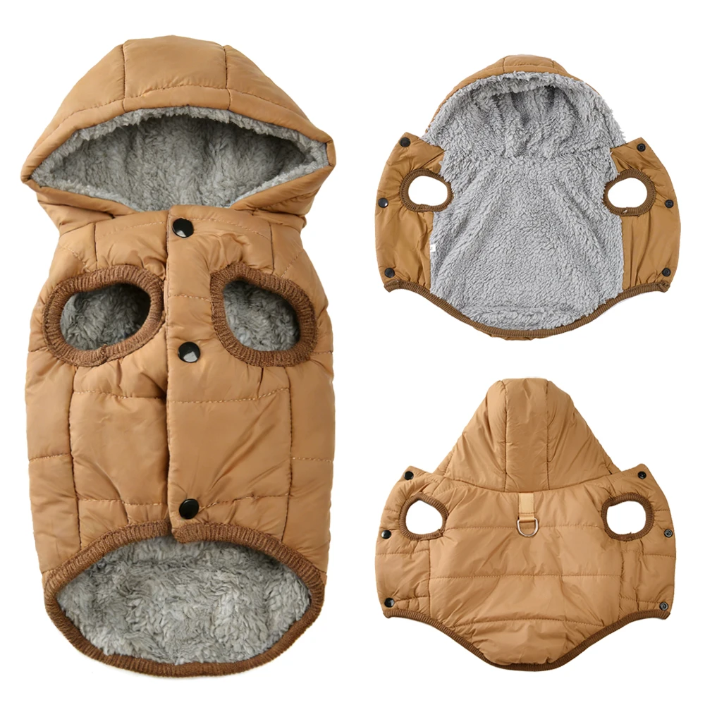 Manteau polaire chaud pour chien, sweat à capuche pour petits et moyens chiens, vêtements d'hiver pour chiots, veste avec anneau en D, Costume Parka épais et confortable pour carlin teckel