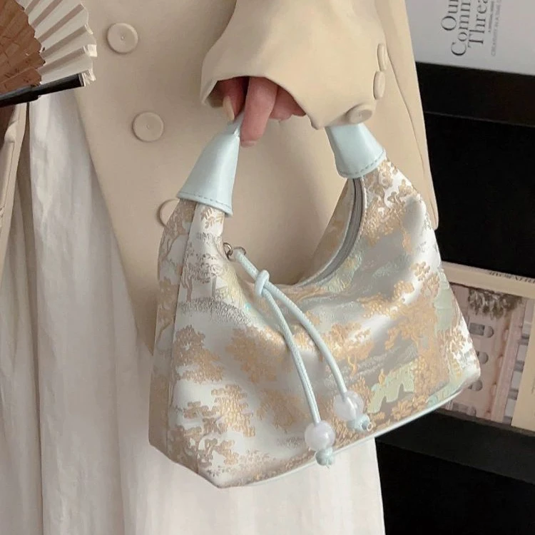 Trend Tote Bag Casual Embroidered Chinese Style Handbag Purses Hanfu Embroidery Handbag Zipper Crossbody Bag Cheongsam Bag Party
