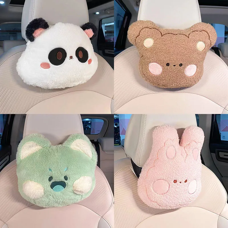 

Cartoon Cute Animal Car Headrest Auto Seat Cover Head Neck Rest Cushion Plush Soft Comfy Car Pillow For Most Model Accessories