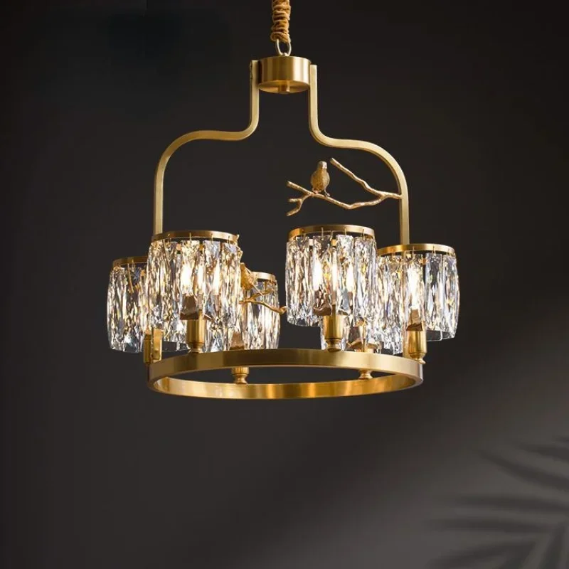 

All Copper Classic Luxury Crystal Chandelier Bird Crystal Lamp Living Room Hotel Restaurant Lamp