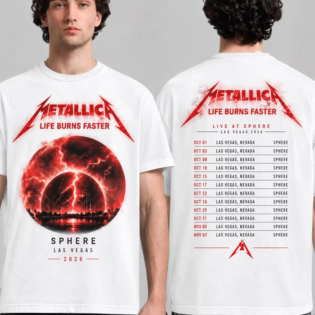 2026 Metallica Life Burns Faster Live At Sphere Las Vegas Residency No Repeat Weekends Two Sided T-Shirt Men and Women Y2K Tops