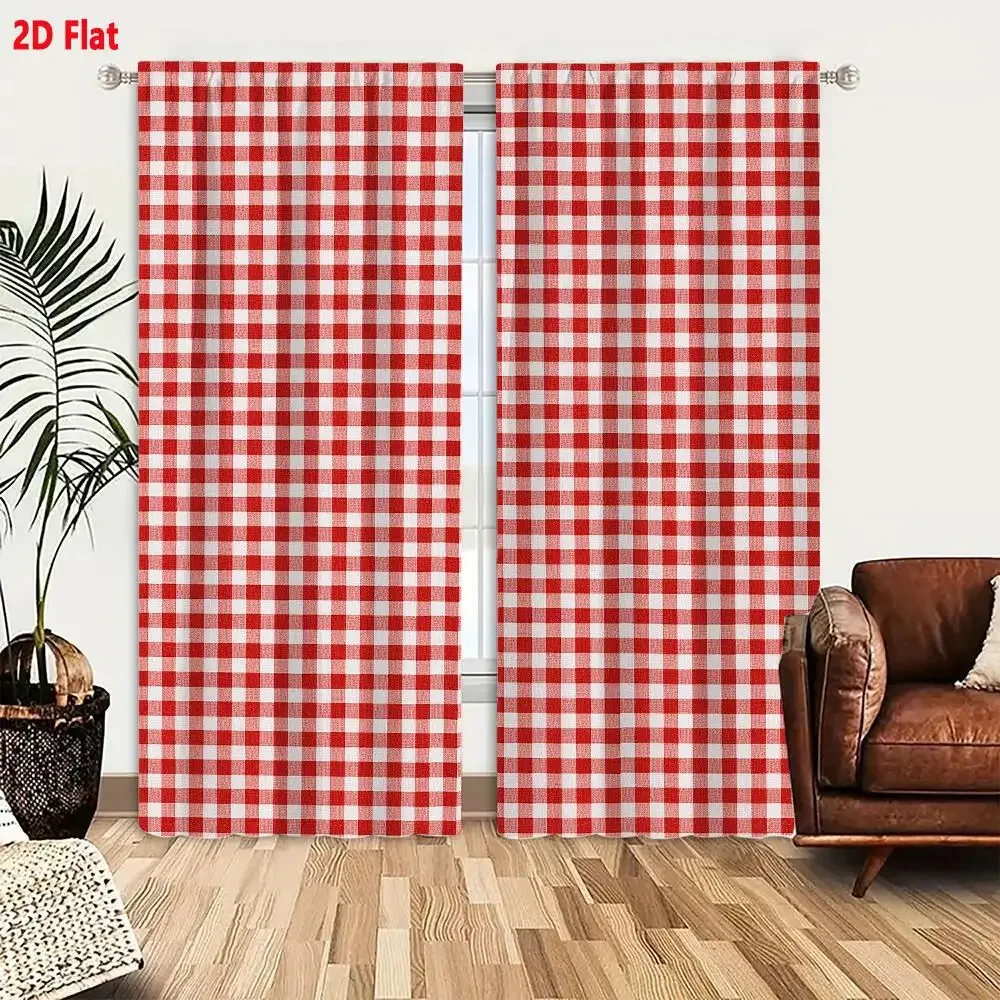 Red and White Gingham Check Curtains for Living Room Bedroom Window Drapes Light Filtering Home Decor