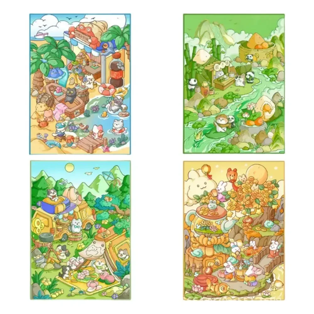 Multicolor 3D Micro Landscape Sticker Cartoon PET Stacked Stickers Postcard Decompression DIY Accessories
