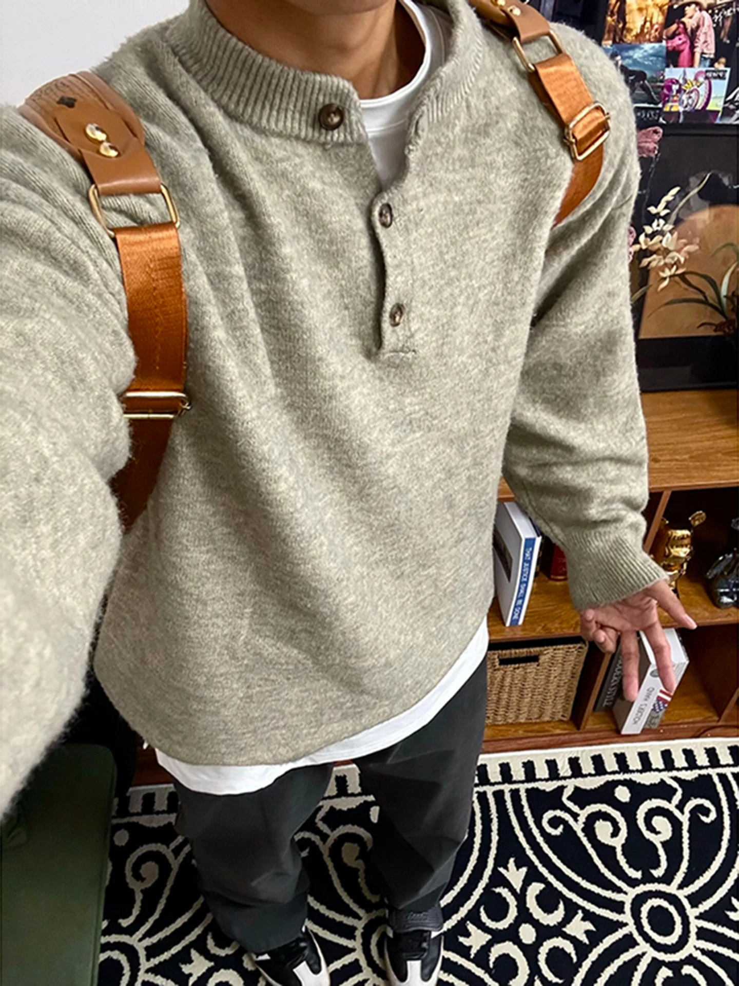 

Мужской трикотажный джемпер Cleanfit с воротником Генри, осенне-зимний, в американском ретро-стиле, свободного кроя, с длинным рукавом, для ношения под одеждой