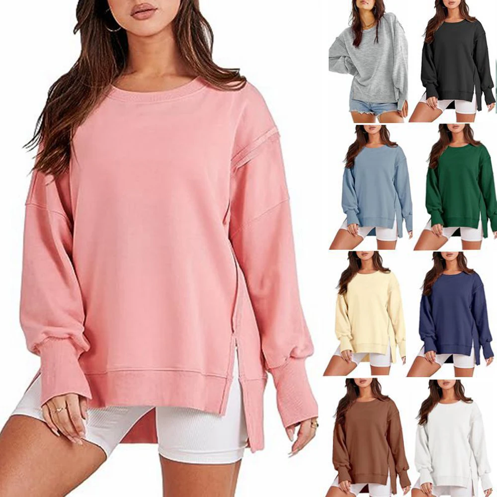 Women's crew-neck casual loose hoodie top