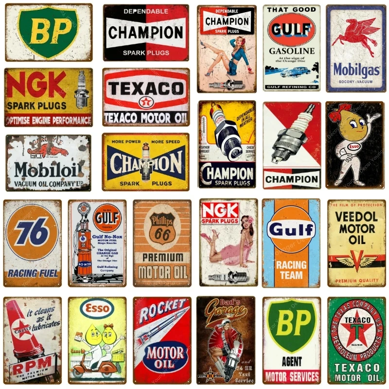 Vintage Motor Gasoline Metal Signs Tin Poster Retro Bar Pub Garage Decor Gas Station Decorative Wall Plaque