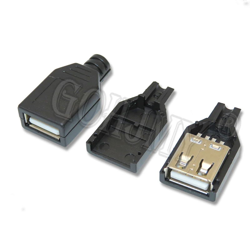 10PCS USB Type A Male Female 4 Pin Plug Socket Connector With Black Plastic Cover DIY Kits Type-A 