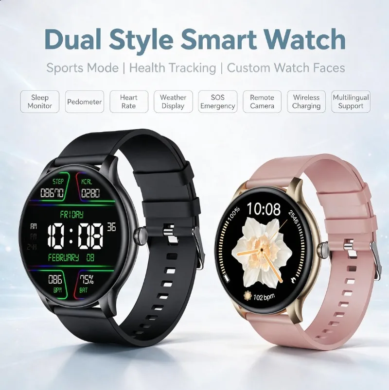 Multilingual Full Touch Smart Watch Wireless Charging Pedometer Sleep Monitor Emergency Call Weather Fitness Wristwatch