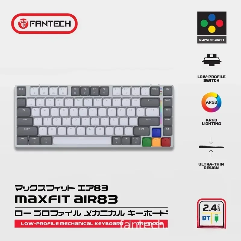 FANTECH MAXFIT AIR83 MK915 لوحة مفاتيح ألعاب منخفضة المستوى 75% إطار ألومنيوم خفيف للغاية لوحة مفاتيح ميكانيكية لاسلكية تعمل بالبلوتوث