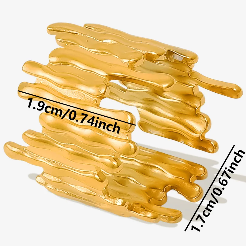 Liquidity Irregular Open Stainless Steel Rings For Women Men Accessories Real Gold Plated Adjustable Ring Punk Vintage Jewelry