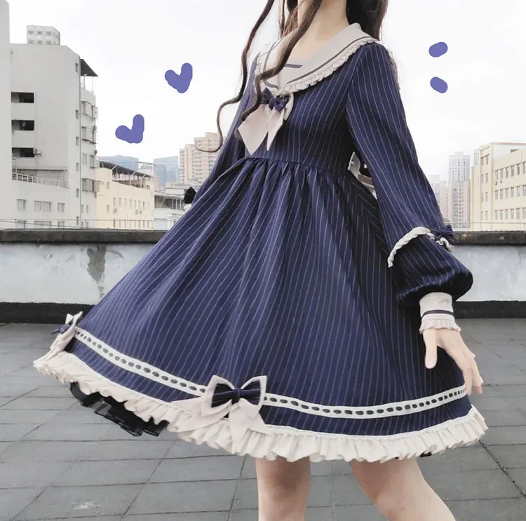 Palace prinzessin süße lolita kleid retro sailor kragen falbala hohe taille viktorianischen kleid kawaii mädchen gothic lolita op loli cos