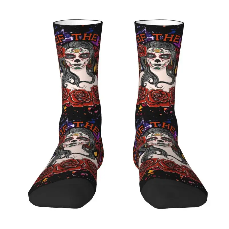 

Mexican Day Of The Dead Sugar Skull Woman Dress Socks Men's Women's Warm Fashion Crew Socks