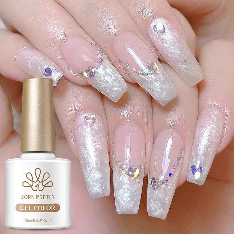 BORN PRETTY 10 ml Thread Shell Gel Nagellack Perlweiß Gel Nagel Semi Permanent Soak Off UV LED Nail Art für Maniküre