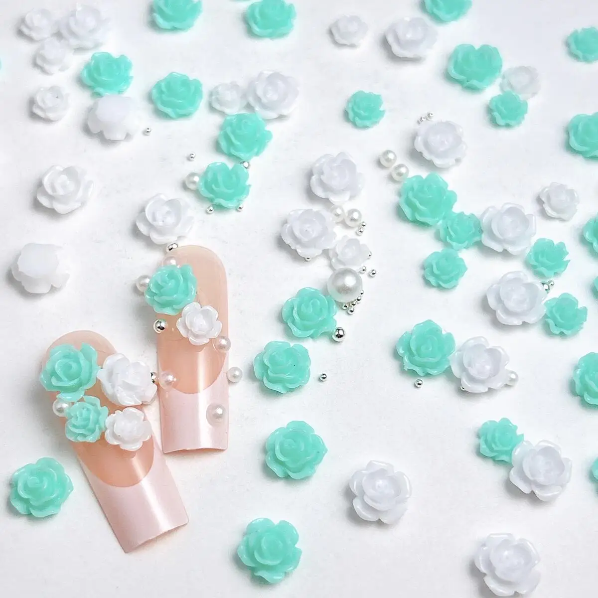 1 حقيبة متعددة الألوان روز كاميليا مختلط مسمار الفن سحر صغير اللؤلؤ الاصطناعي الصلب الكرة الحد الأدنى أزهار مسمار الزينة DIY بها بنفسك #4