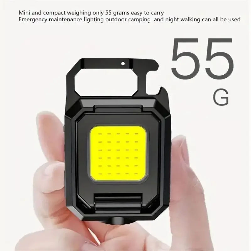 COB LED Flashlight 90° Rotate Multifunctional XPE 5 Modes Keychain Work Light Portable Camping Lantern USB Charging for Outdoor