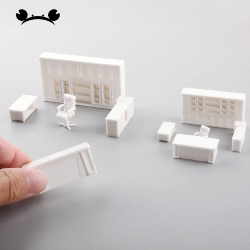 Muebles de casa de muñecas, Material de arquitectura, mesa en miniatura, silla, estantería, armario, modelo, kit de construcción, 1/50, 1/75, 5 unidades por juego