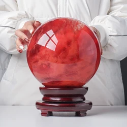 Beautiful red CLEAR SMELT QUARTZ CRYSTAL SPHERE BALL HEALING +base 1pc