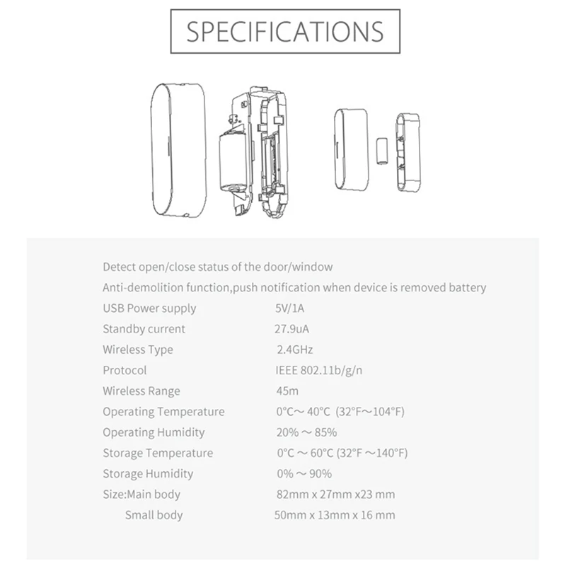 Tuya-جهاز استشعار البلاستيك الباب والنافذة الذكية ، واي فاي ، لاسلكي ، أجهزة الكشف عن الباب ، USB ، فتح ، إغلاق ، APP ، إنذار عن بعد