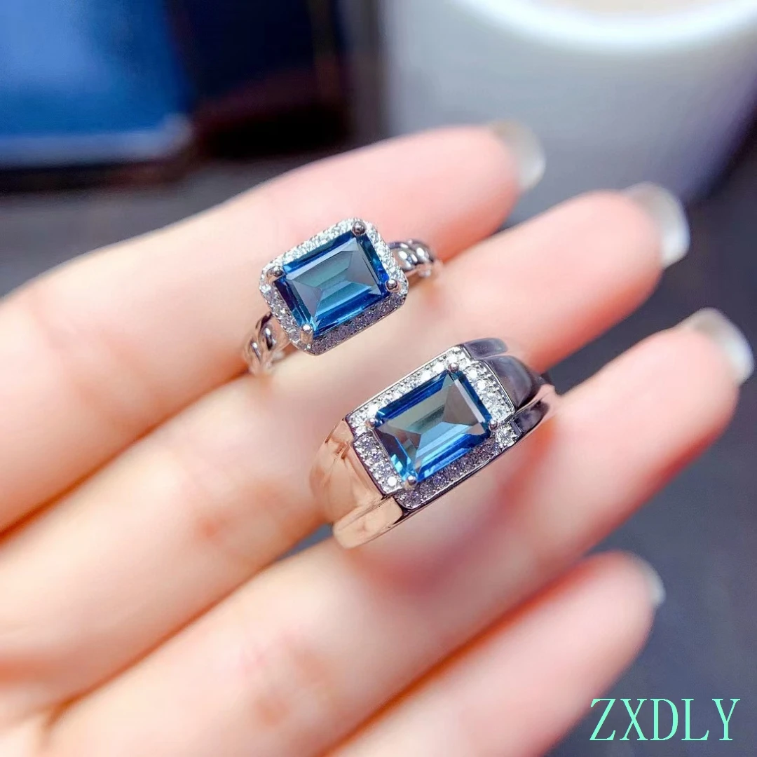 Valentine Gift Natural Topaz Ring,S925 silver Women Men Ring  jewelry Rectangle Design Good Gift