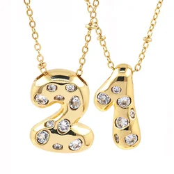 New Number Necklace 0 1 2 3 4 5 6 7 8 9 Gold Plated CZ Birthday Lucky Number Couple Charm Chain Necklace For Women Fine Jewelry