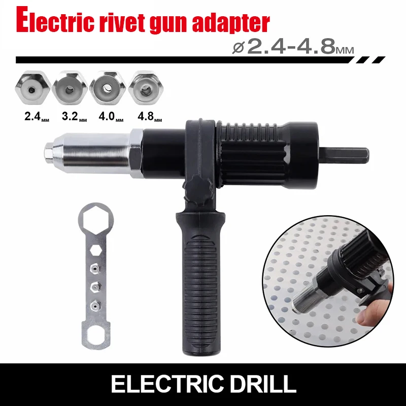 Hex Shaft Electric Drill Rivet Gun Adapter, Riveting Tool Conversion Connector, For 2.4mm 3.2mm 4.0mm 4.8mm Blind Rivets