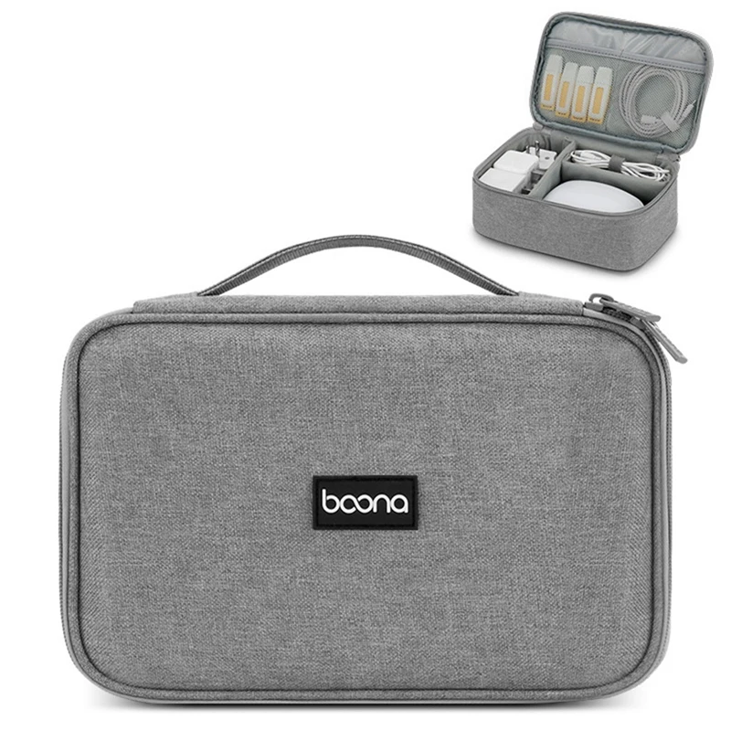 BOONA-Bolsa de almacenamiento de viaje multifuncional para caja de disco duro, cargador portátil, adaptador de corriente, Cable de auriculares, Cable de datos USB