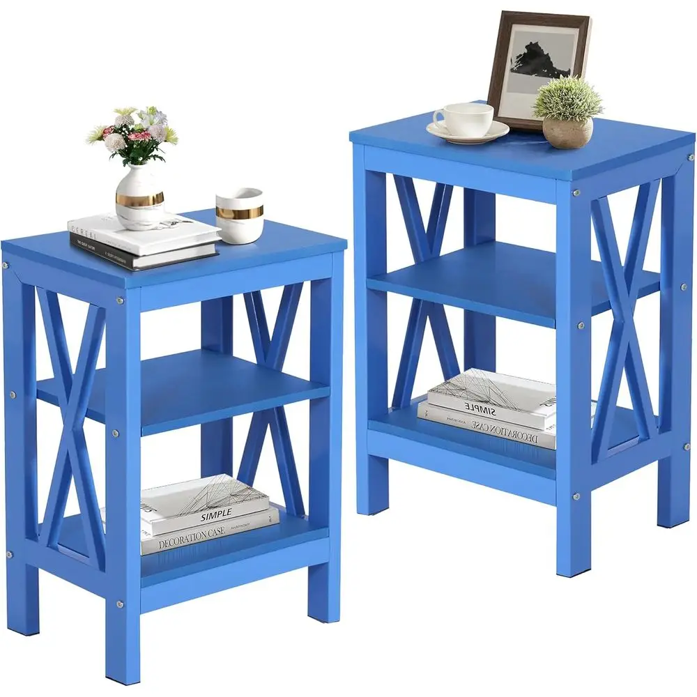 

Side/End Table with Storage Shel Nightstands or Children's Living Room Bedroom Oice, Set o 2, k Blue