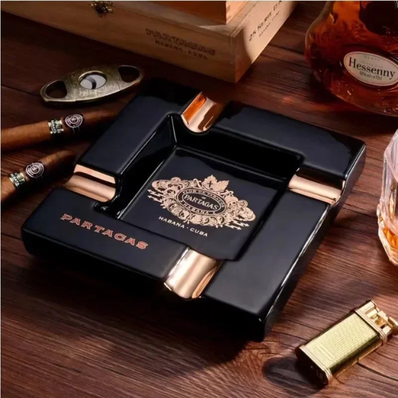 Classic Stylish Ceramic and Metal Portable Cigar Ashtray for Cigar Lovers