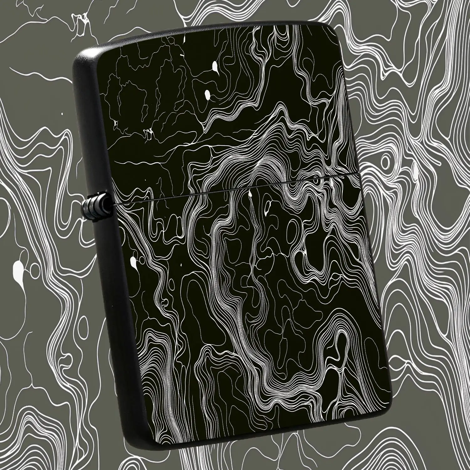 Minimalist Topographic Contour Pattern Lighter, Sleek White Line Art Print On Black Surface, Portable All-Purpose Ignition Tool For Daily Carry, Outdoor Camping, Home Use, Ideal Practical Gift For Trendy People For All A Humorous And Intere