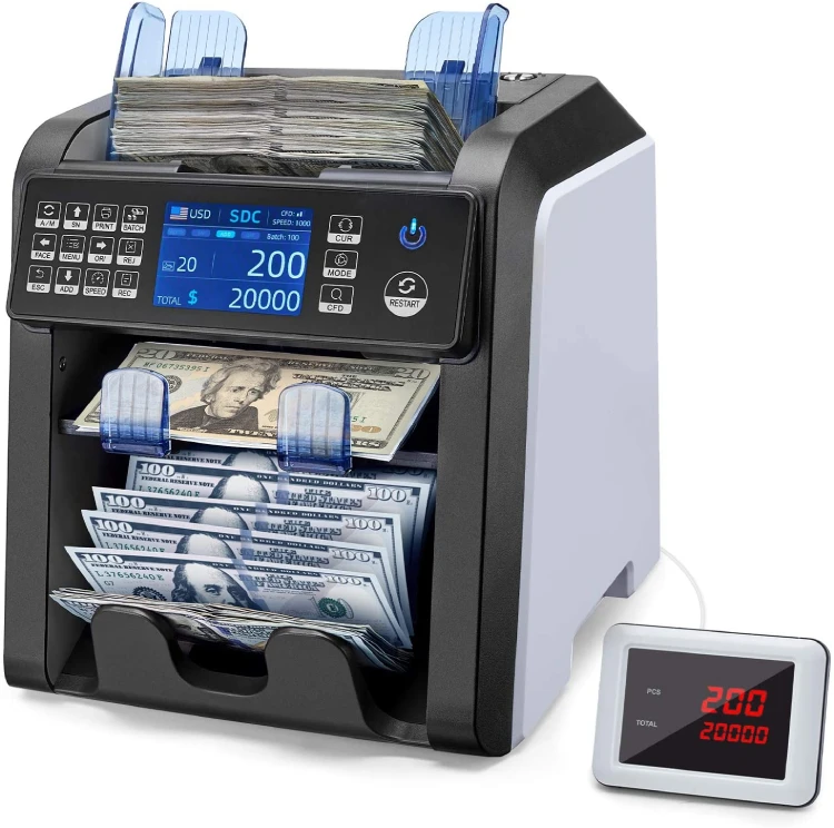 AL-950 2 Pocket bill counter mixed denomination money value counter bill detector machine currency sorter