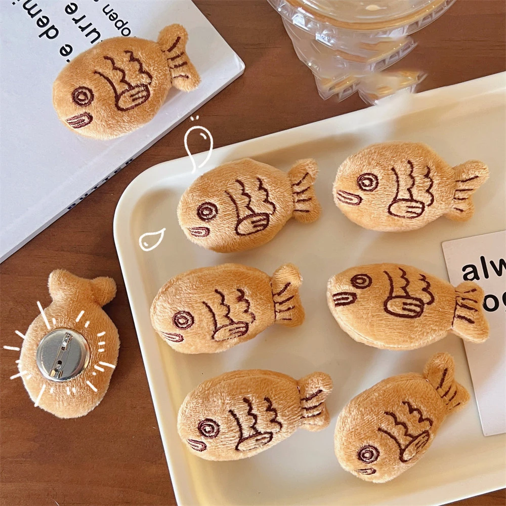 Kawaii Mini Snapper Plush Brooch Badge Taiyaki Design Backpack Bag Clothes Pin DIY Personalized Pendant Home Garden Decoration