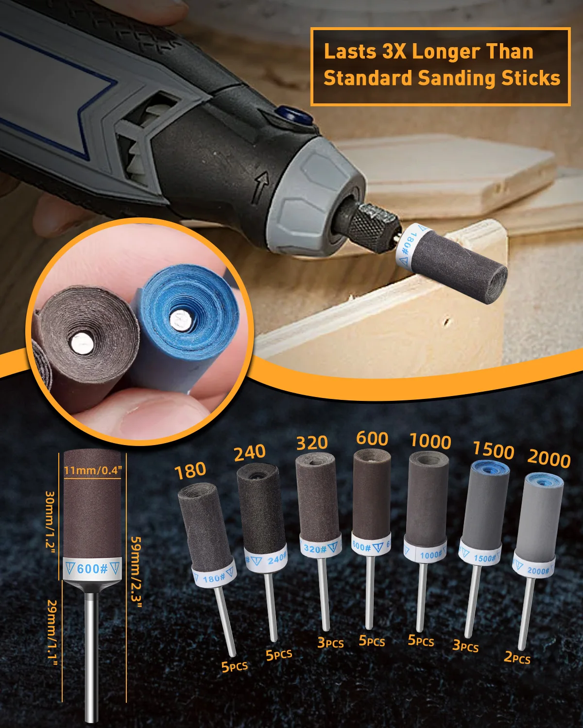 Sanding Drums Set for Dremel Rotary Tool 1/8