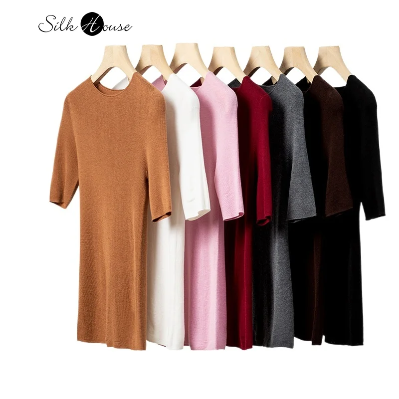 

Ultra Fine German Yangtze Yarn 18 Needle 60 Count 100% Wool Seamless Round Neck Mid Sleeve Base Sweater for Women
