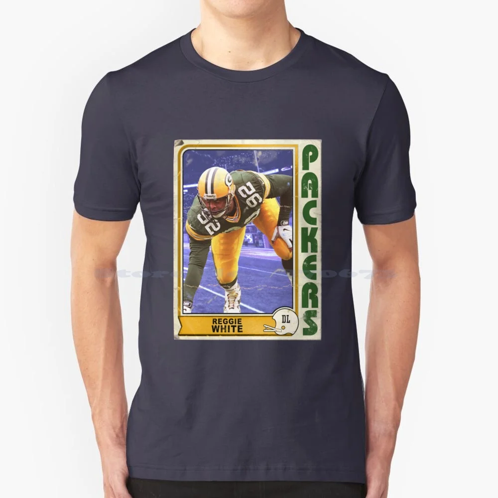 Retro Reggie White Trading Card T Shirt 100% Cotton Tee Go Pack Go Green Bay Fan Packer Nation Wisconsin Fans Football