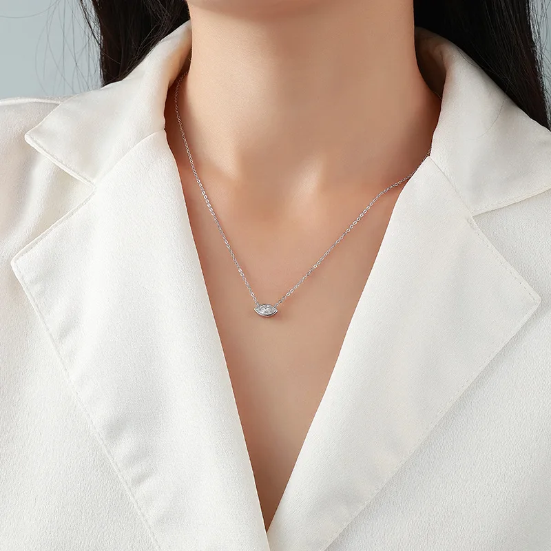 Smyoue New 4*8mm D Vvs1 Marquise Cut Moissanite Necklace for Women 18k Plated 925 Sterling Silver Lab Diamond Wedding Pendant