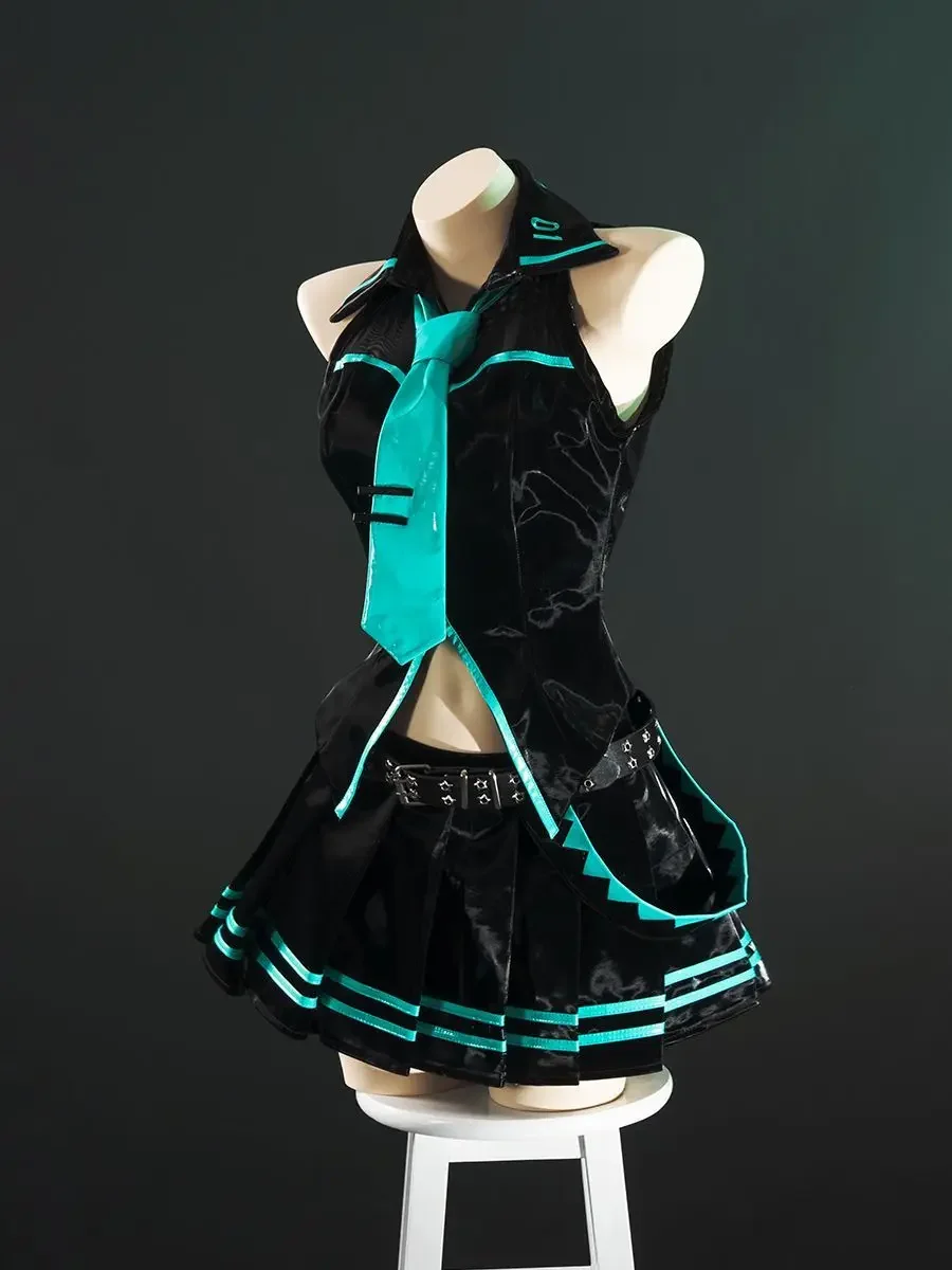 Anime Miku Cosplay Full Set Costume Miku16TH Cosplay Leather Midi Sexy Dress Halloween Carnival Party For Women JK Uniform