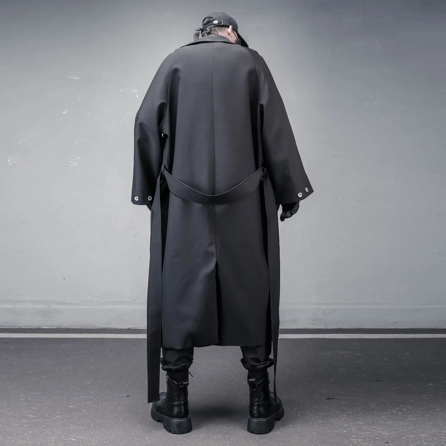 Yaosi Style Cut Belt Design Fall Long Coat Men's Dark Fashion Trendy Loose Overknee Coat