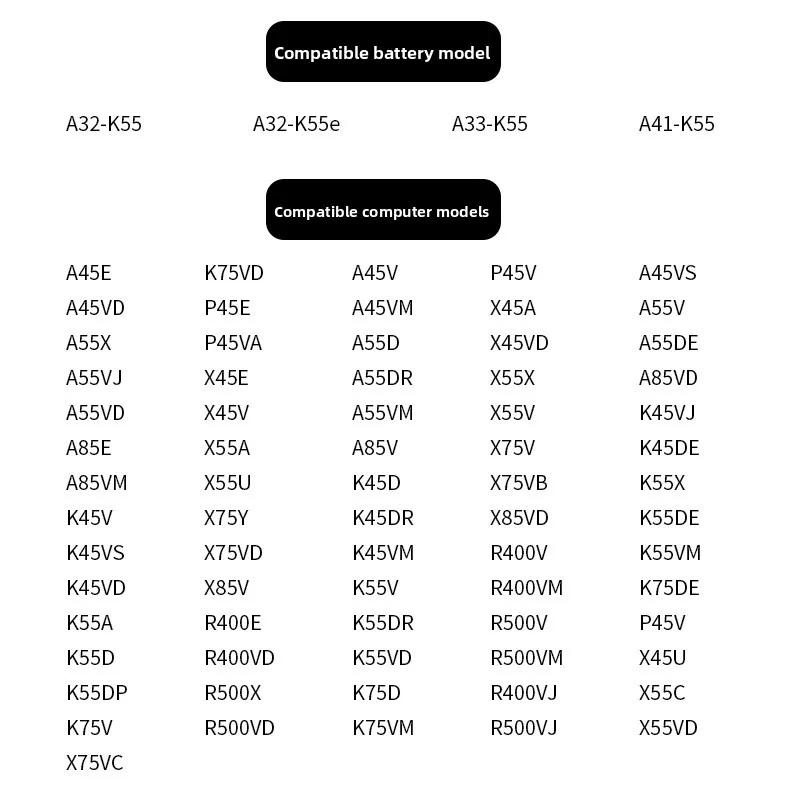 Pengganti Baterai Laptop Kapasitas Tinggi 11.1V 5200mAh 6 Sel untuk ASUS A32-K55 X45VD X55VD K45V K55A K55D K75V