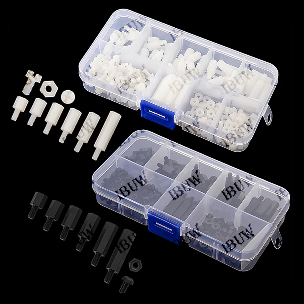 180 Stück M3 Nylon-Schrauben & Muttern im Set, Kunststoff-Schrauben & Muttern Isolierpfosten-Kombinationsset Schwarz/Weiß