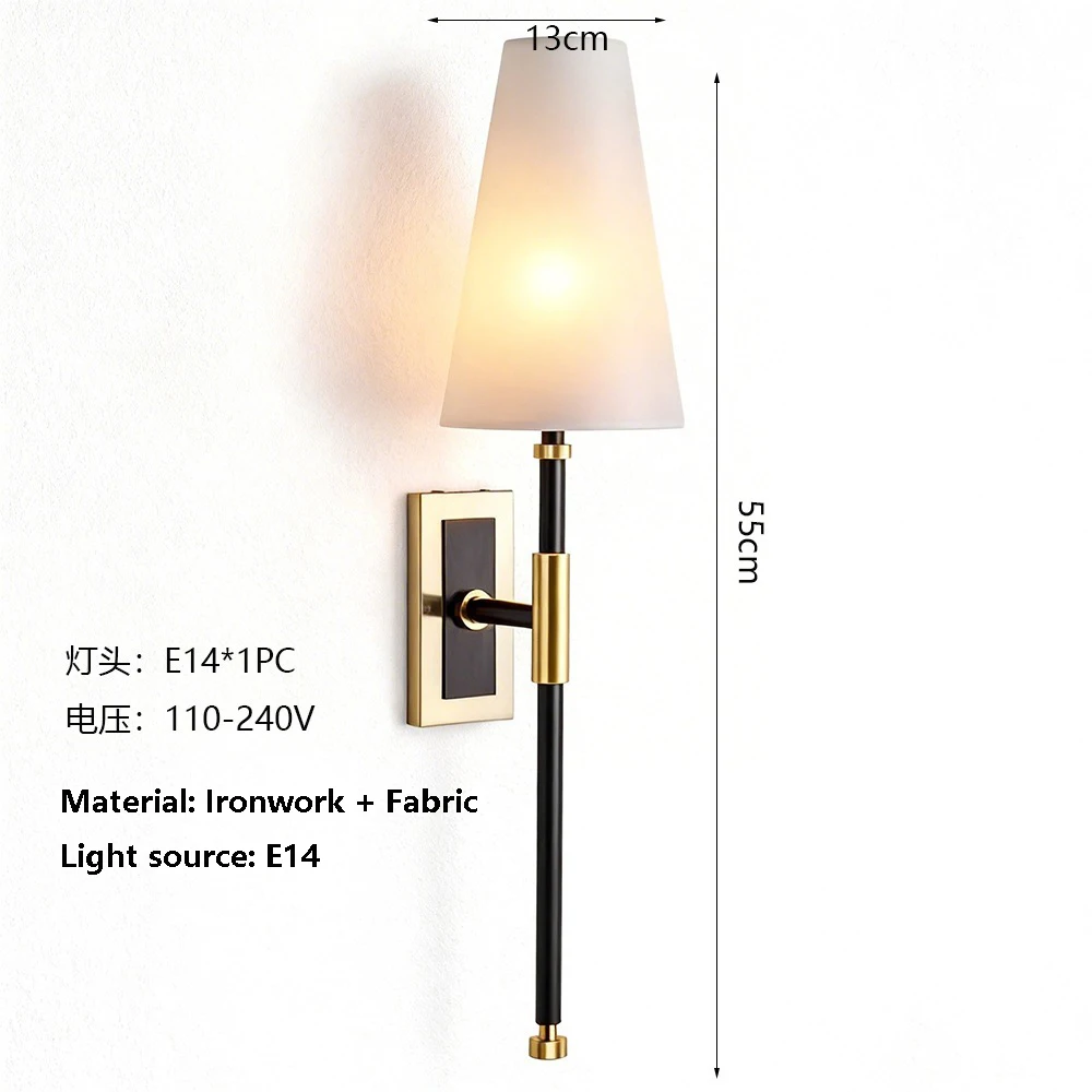 New Retro Copper Cloth Wall Lamp LED Wall Light Simple Reading Light Villa Bedroom Bed Corridor Living Room Decorative Light
