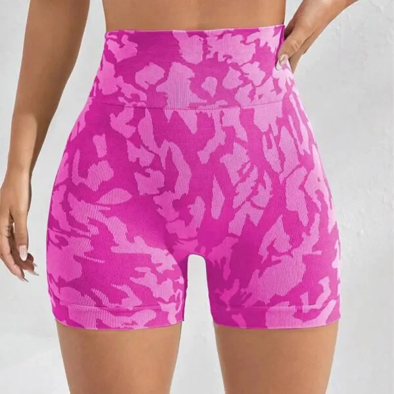 Women Seamless Tie Dye Sport Shorts Sexy Yoga Shorts Running Exercise Fitness Shorts High Waist Push Up Workout Yoga Shorts