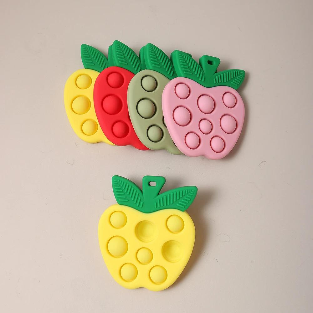 Newborn Baby Silicone Colorful Apple Teether Food Grade Safe Teether Finger Activity Simulation Pain Toy Teething Gift Sensory